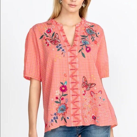Johnny Was Workshop Olinda Puff Sleeve Effortless Blouse Embr Florals XS NWT - Picture 2 of 12